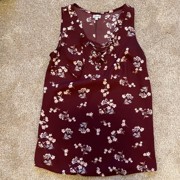 Tank Top with Floral Details XS Burgundy - Picture 1 of 3